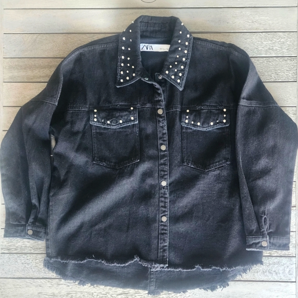 Zara | Woman's Black Jean Jacket w/ Rhinestones | SZ M
